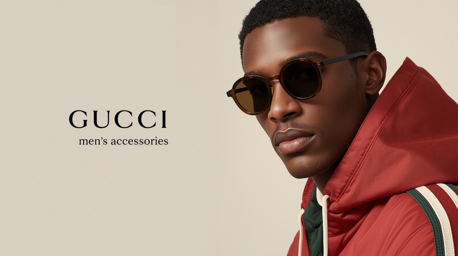 Editorial banner showcasing premium Gucci men's accessories